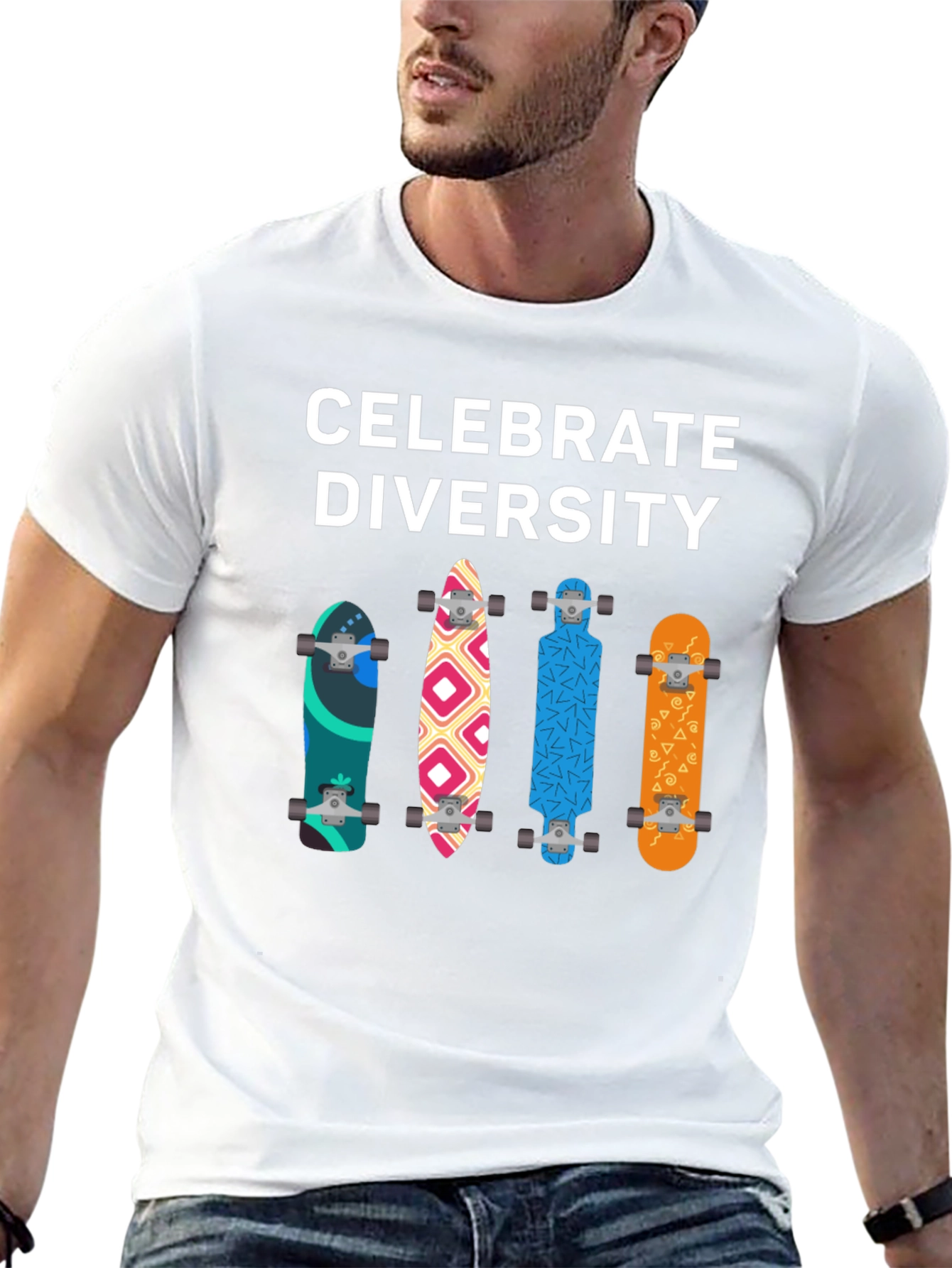 Celebrate Diversity Skateboard Graphic T-Shirt