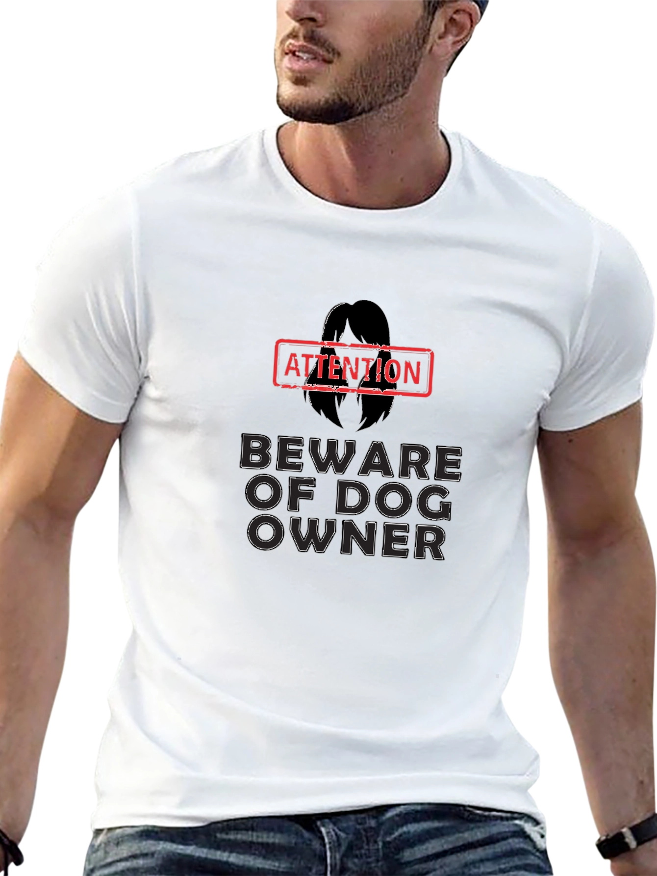 Attention Beware of Dog Owner Black Graphic T-Shirt