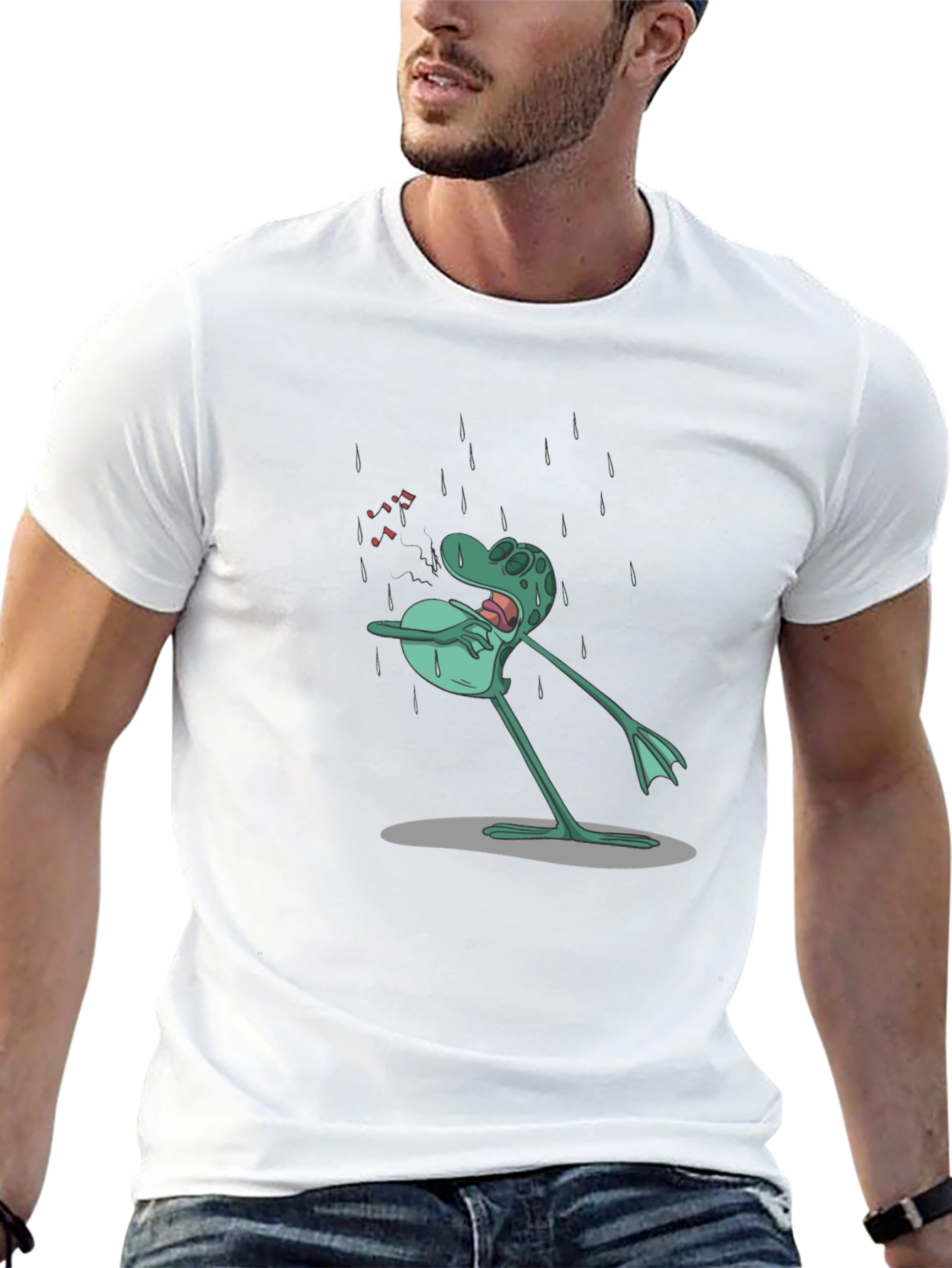 Sad Frog Cartoon Black T-Shirt