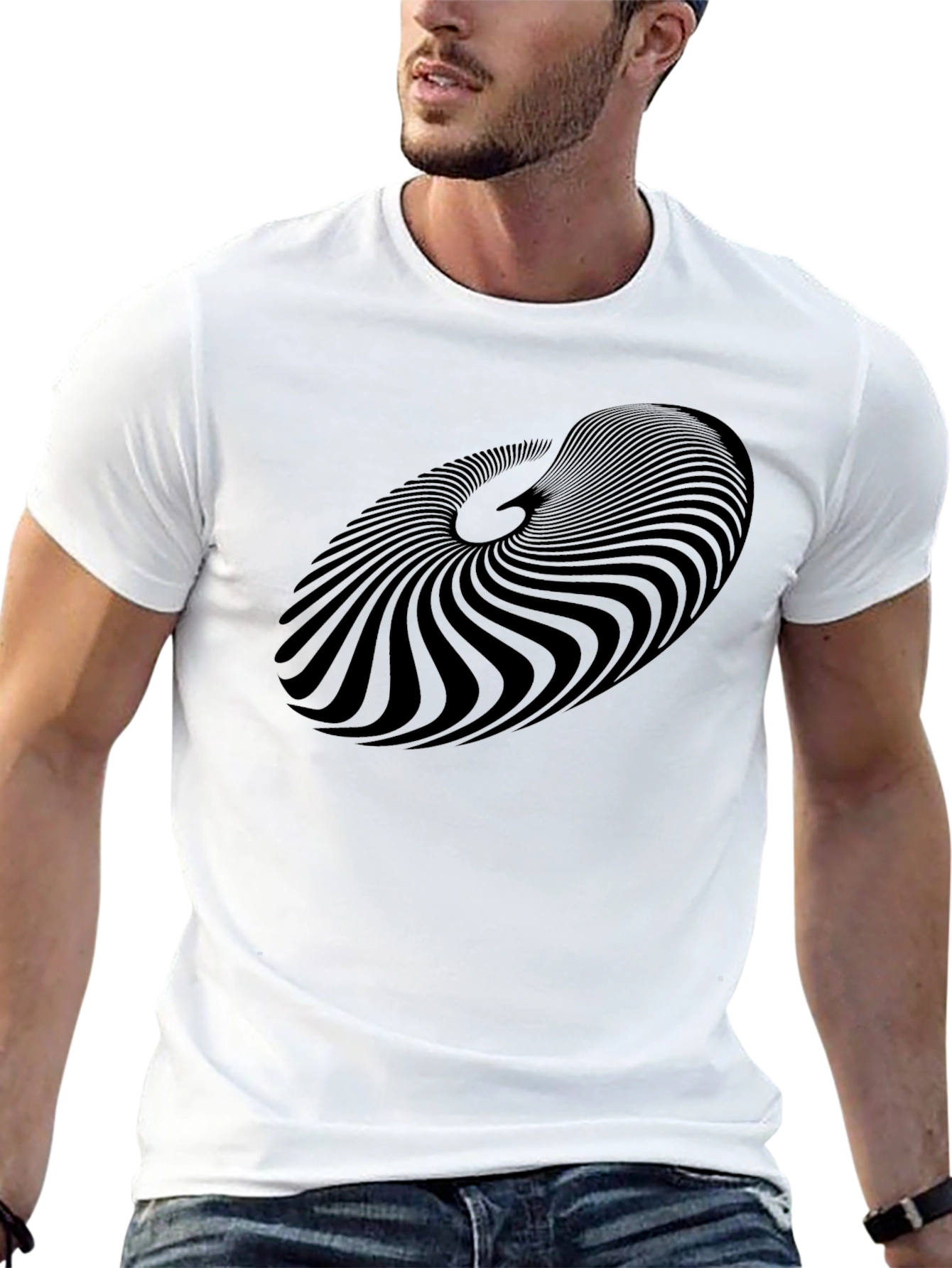 Abstract Spiral Graphic Black T-Shirt