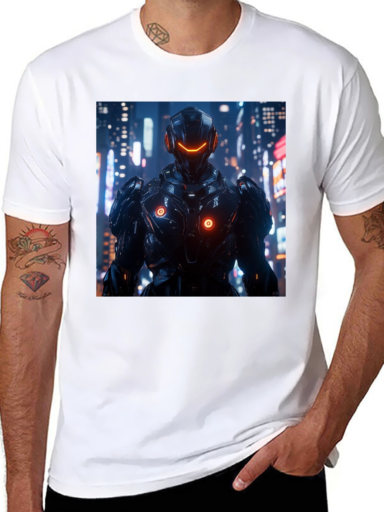 Cyberpunk Warrior Graphic Tee - Premium Black T-Shirt