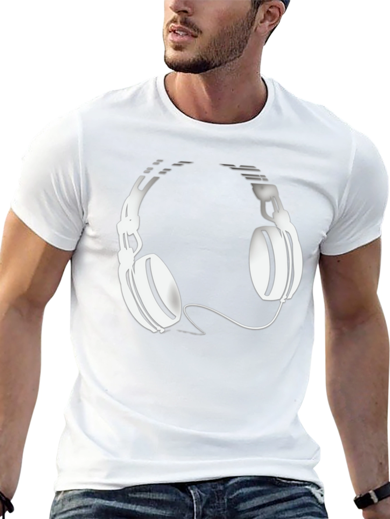 Black T-Shirt with Headphones Graphic