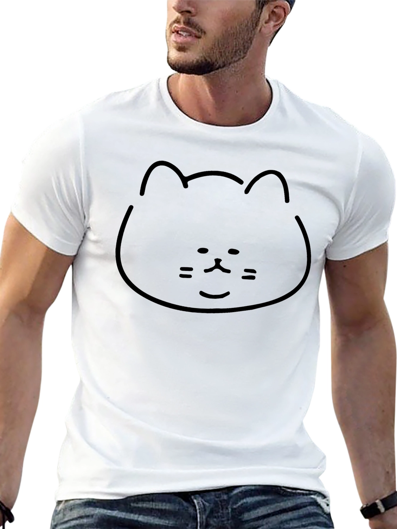 Minimalist Cat Graphic Black T-Shirt