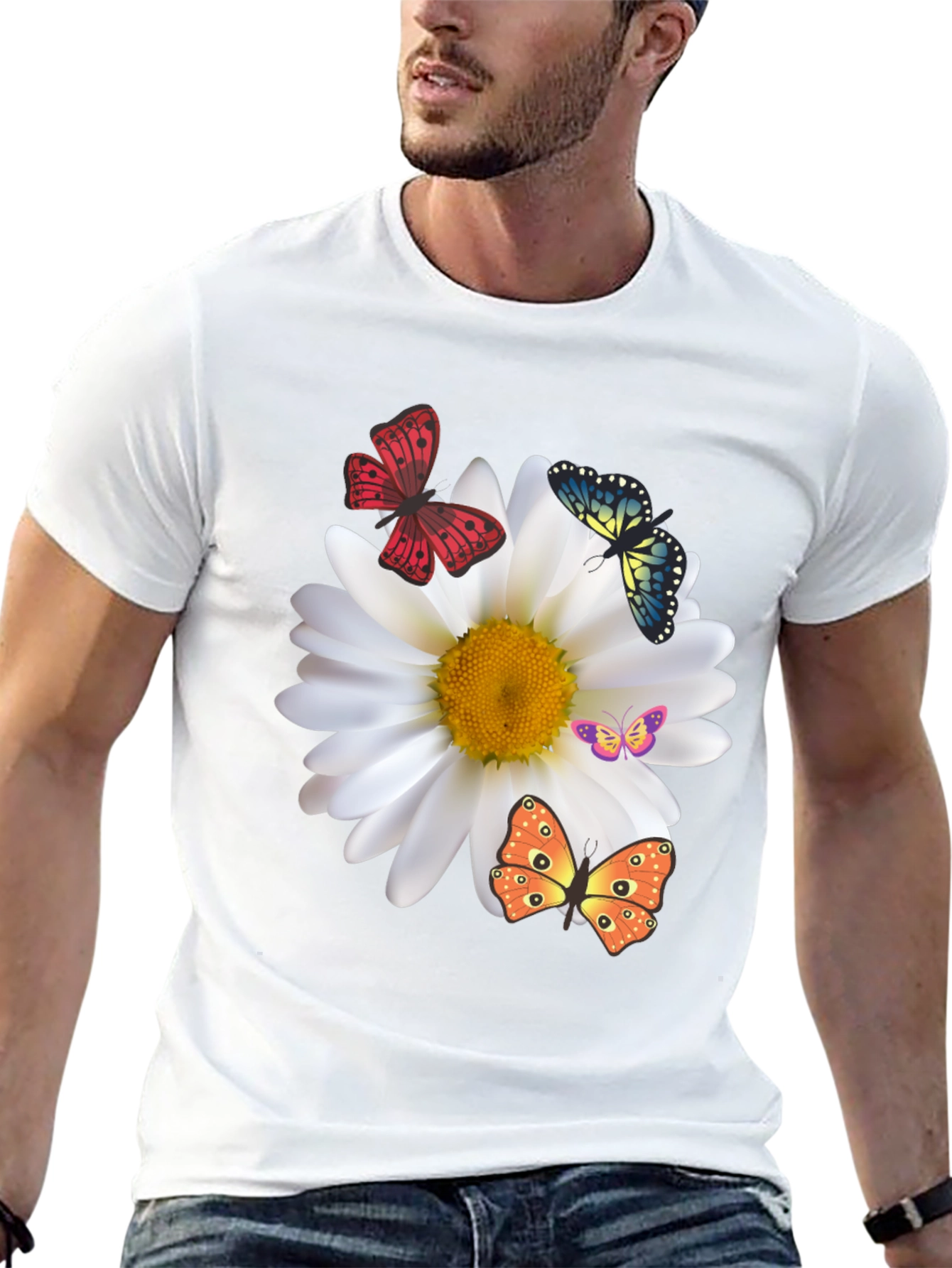 Butterfly Daisy Graphic Tee - Stylish Black T-Shirt