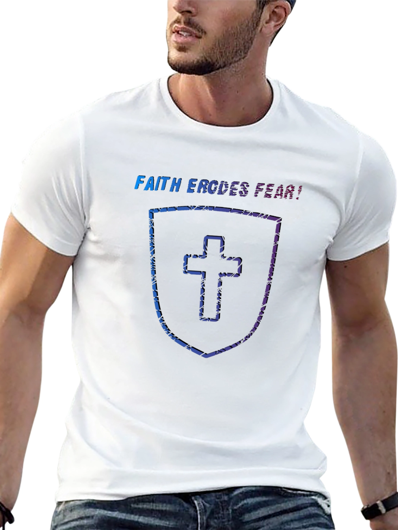 Faith Erodes Fear! Christian Shield T-Shirt