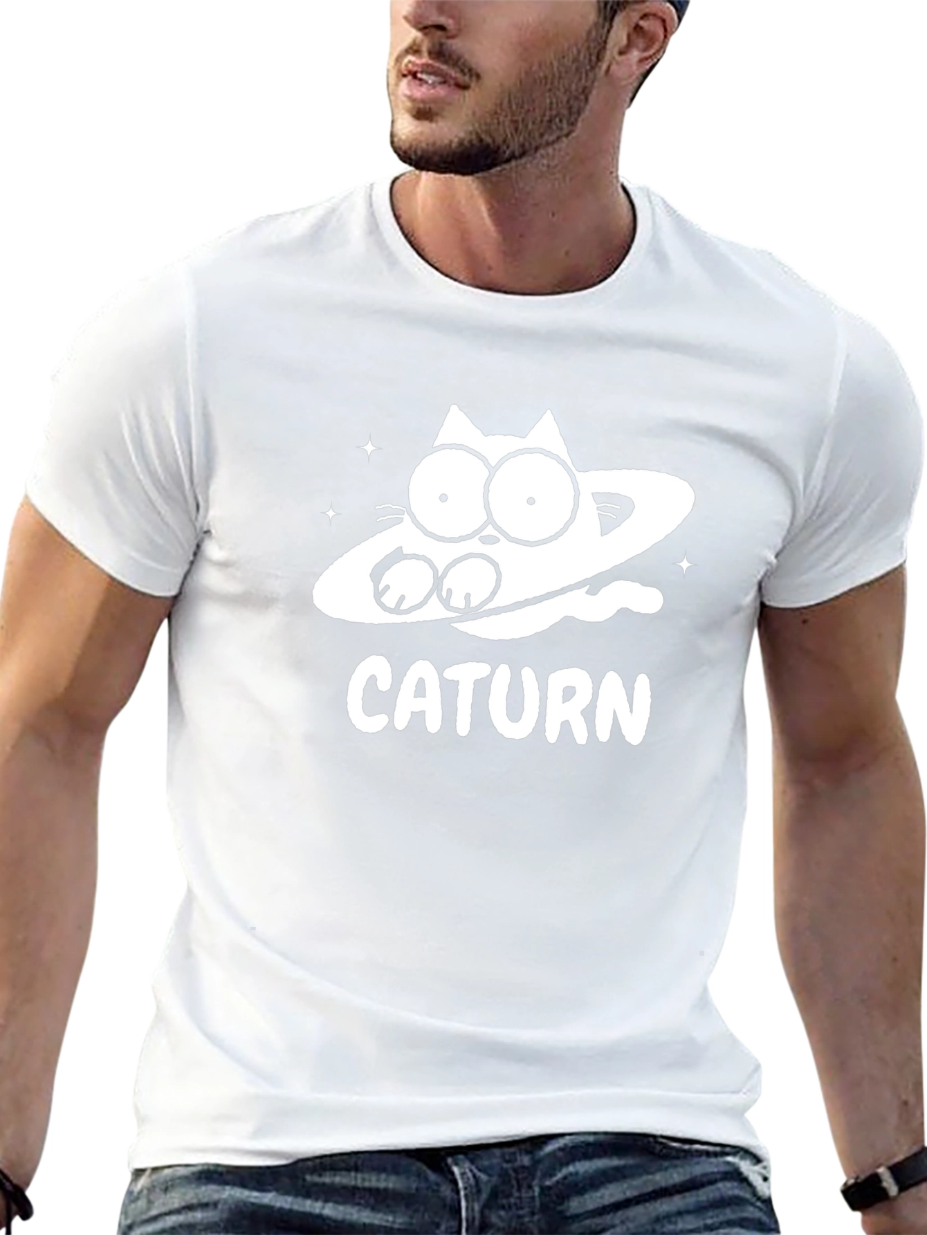 Caturn Black T-Shirt Funny Graphic Tee