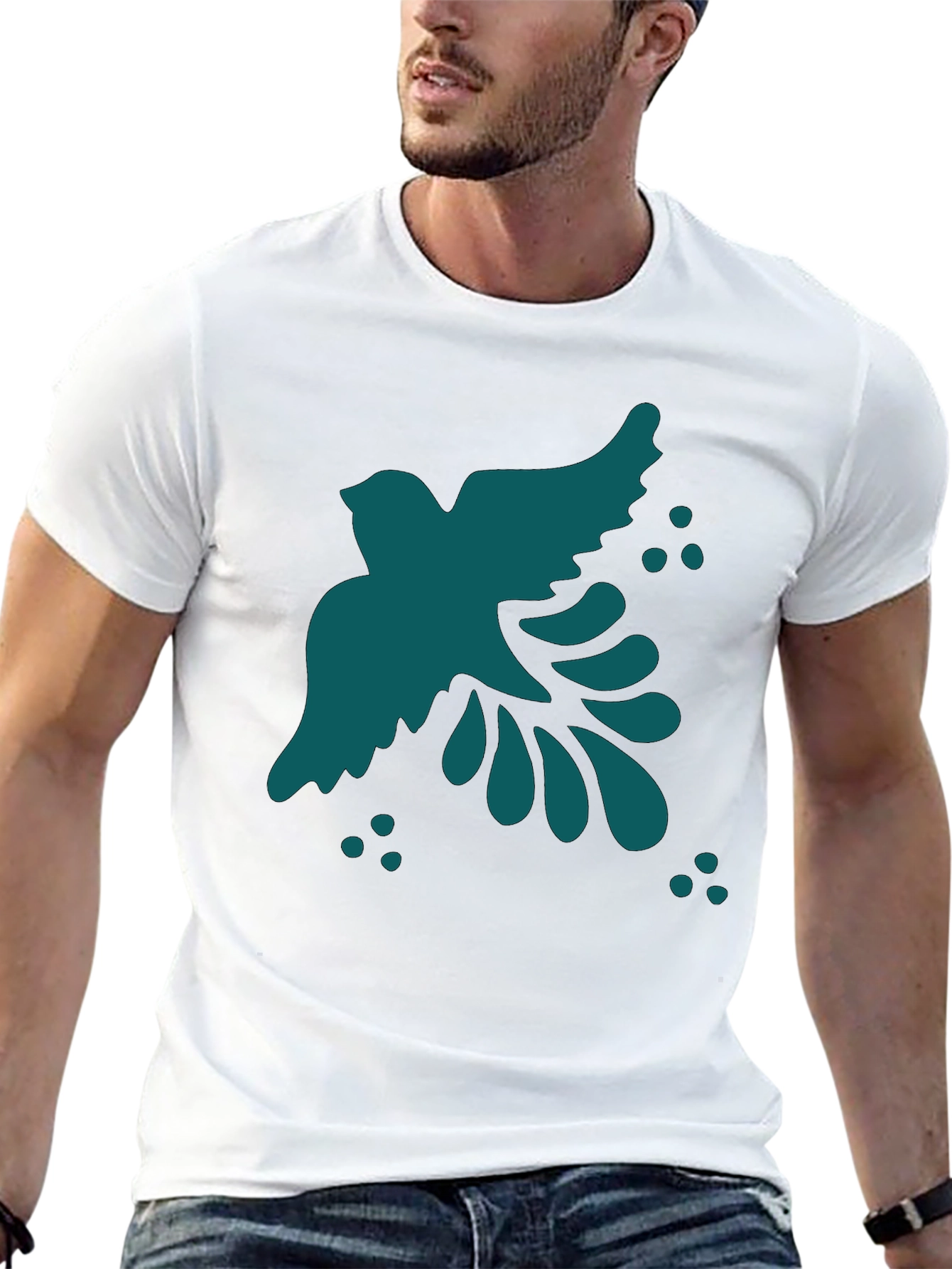 Abstract Teal Bird Graphic Black T-Shirt