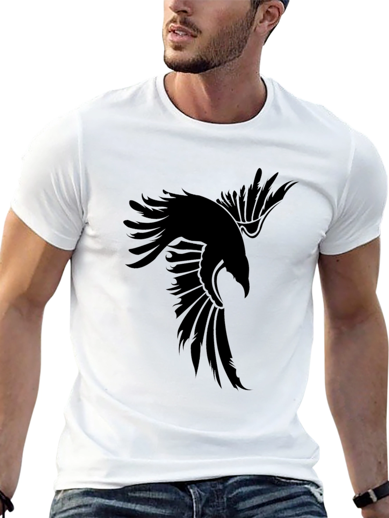 Mens Black Raven Graphic T-Shirt