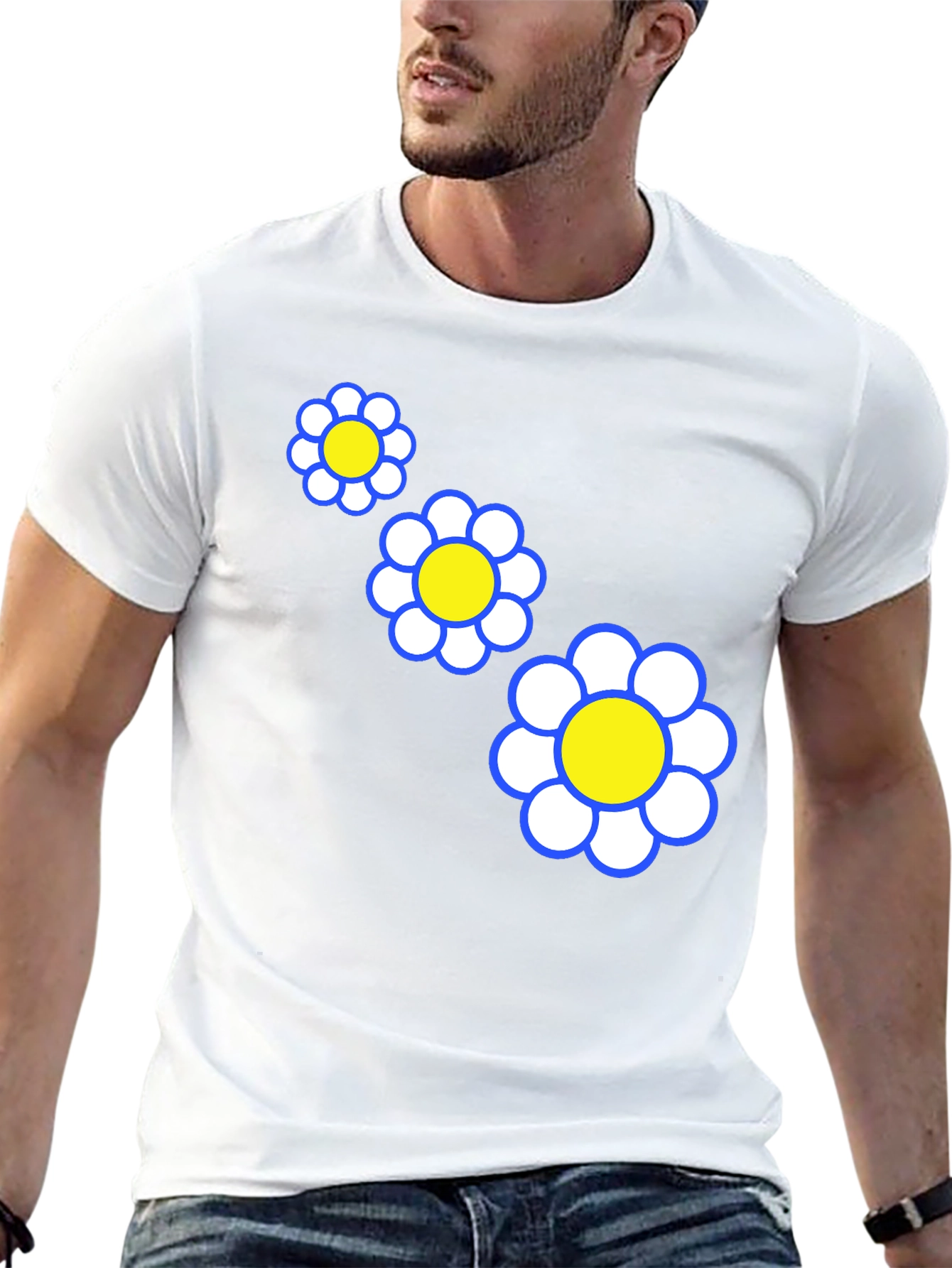 Funky Floral T-Shirt - Black with Daisy Graphic
