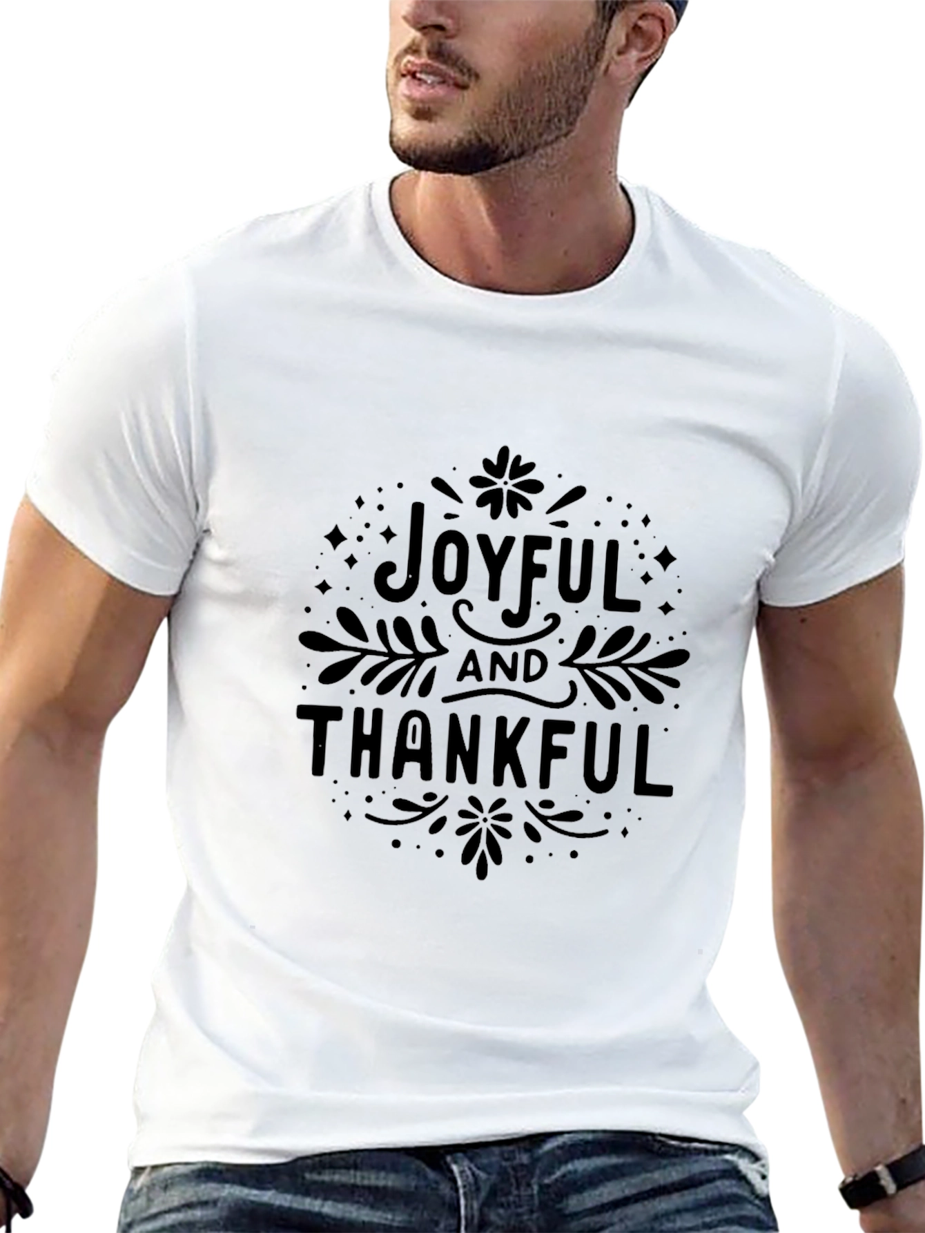 Joyful & Thankful Graphic Tee - Black Cotton