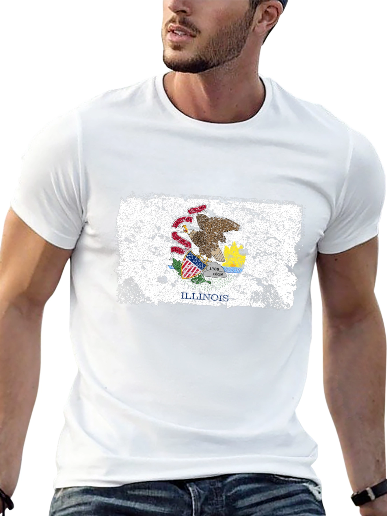 Illinois Flag Grunge Style Black T-Shirt