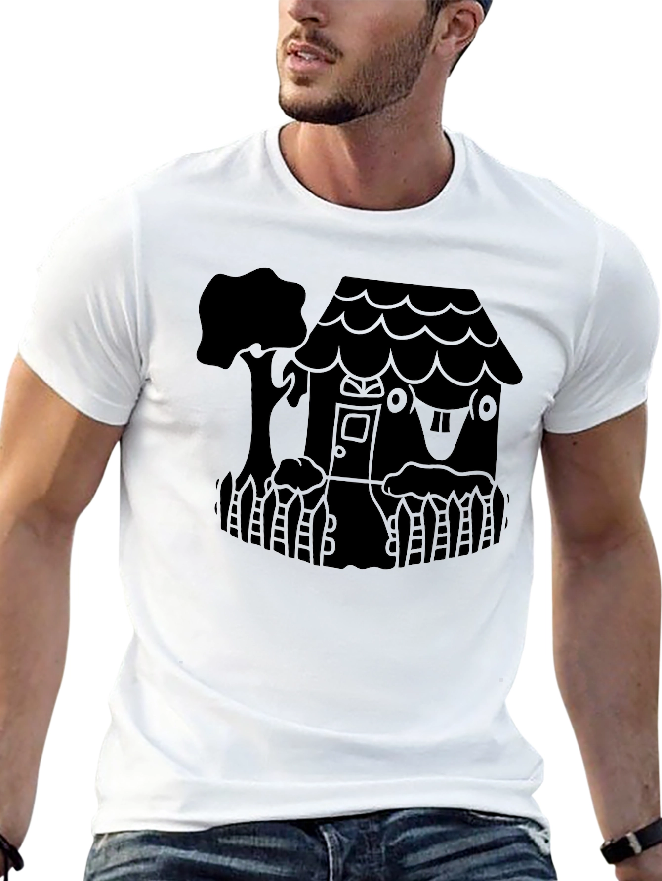 Whimsical House Graphic Tee - Black Unisex Shirt