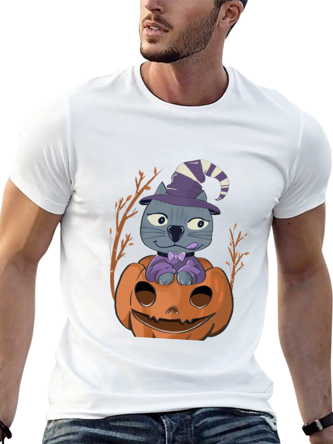 Halloween Cat in Pumpkin T-Shirt
