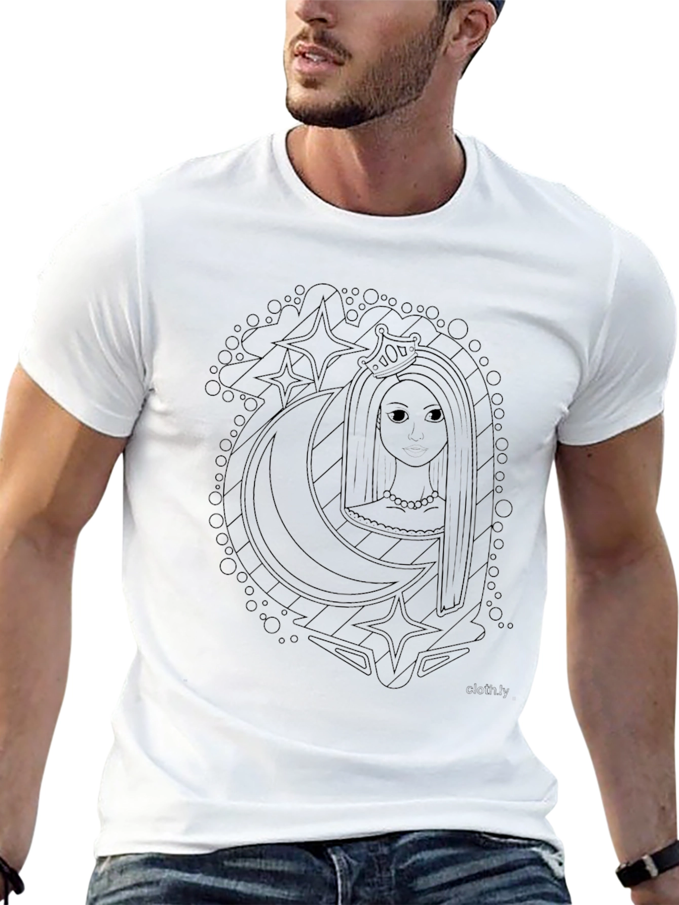 Black T-Shirt with Moon Princess Graphic