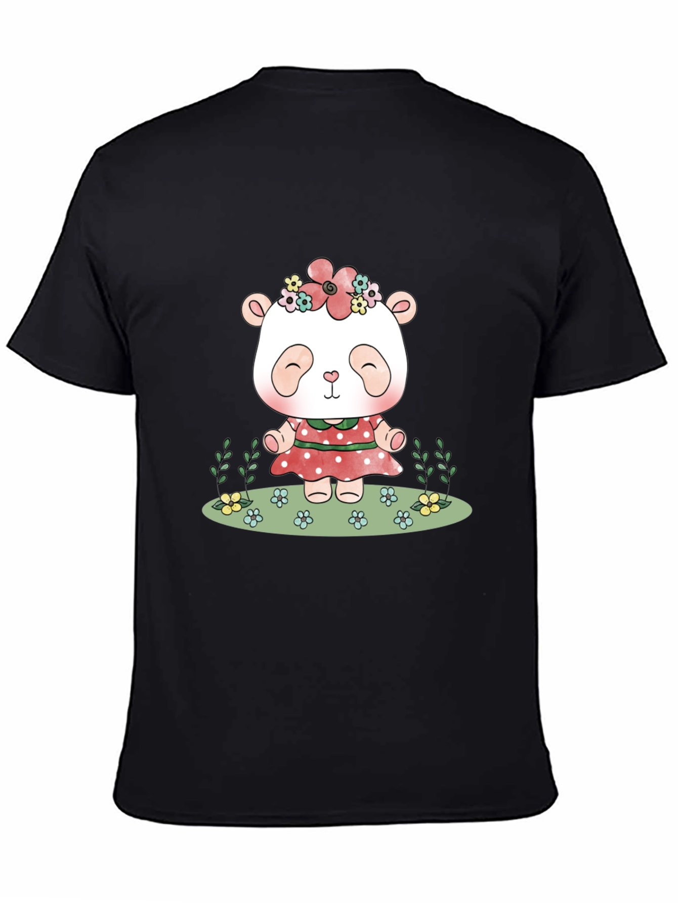 Cute Panda Bear Graphic Tee - Black Casual T-Shirt