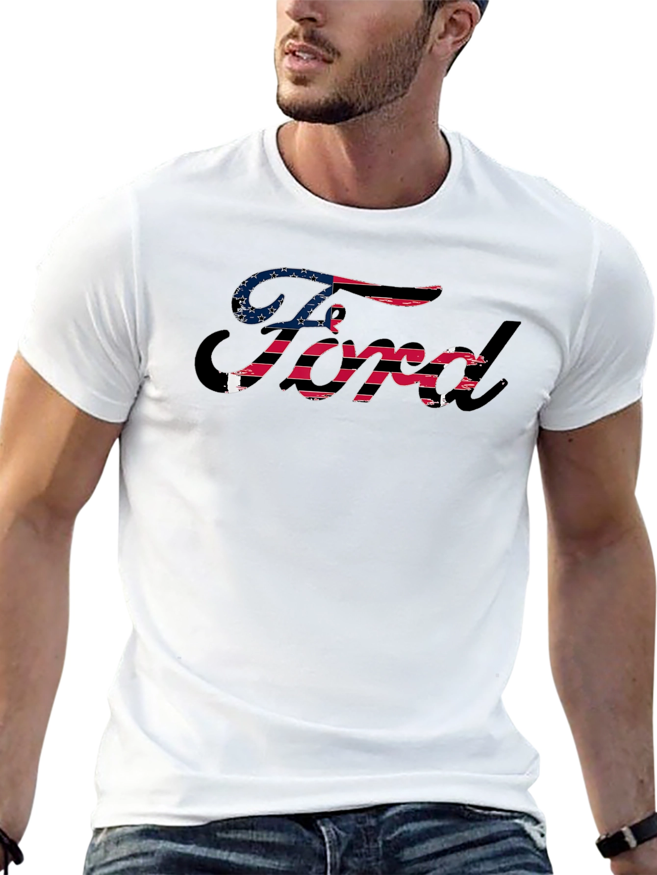 Ford Logo USA Flag Graphic T-Shirt
