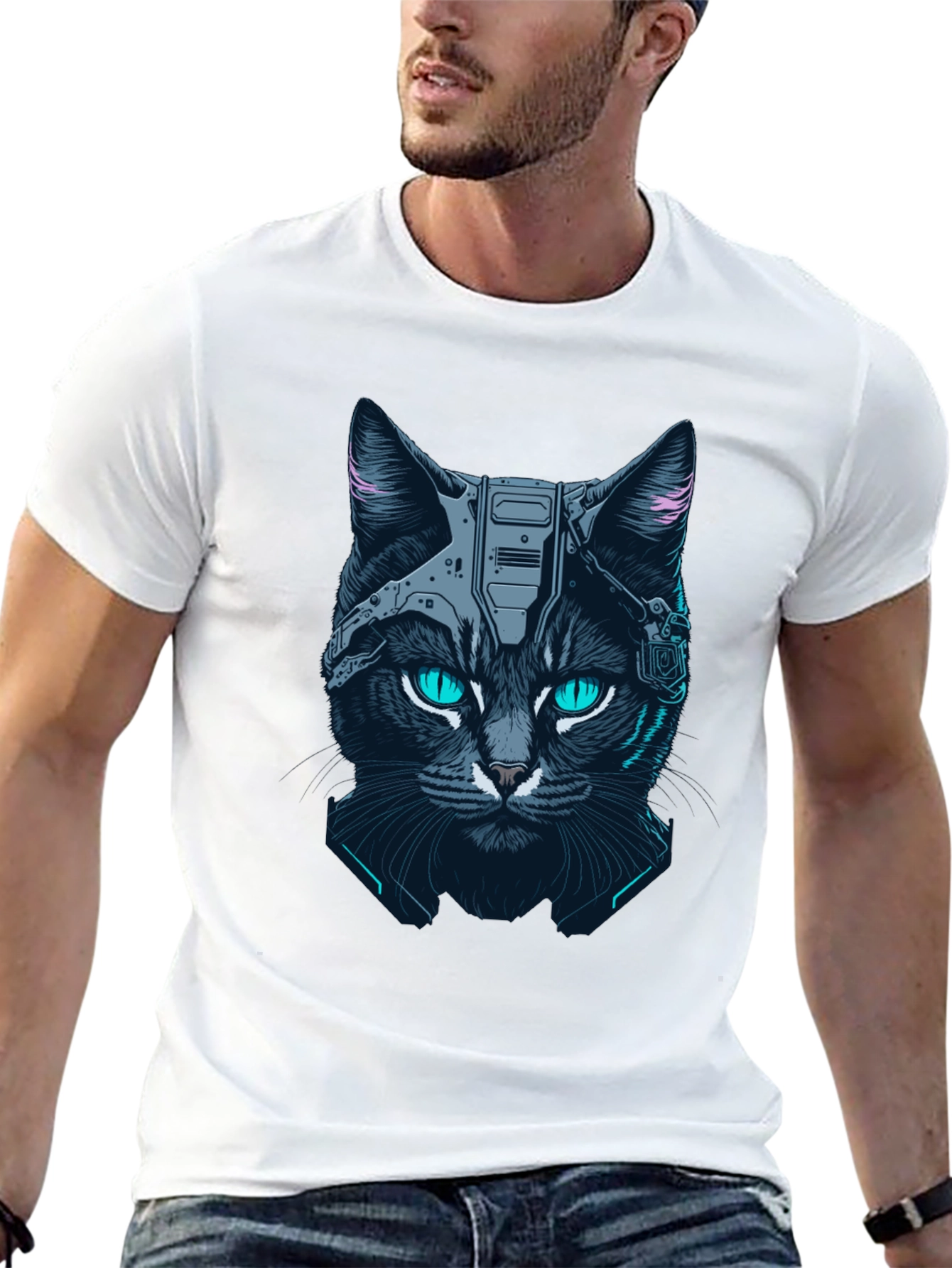 Cyber Cat Graphic Tee - Black T-Shirt