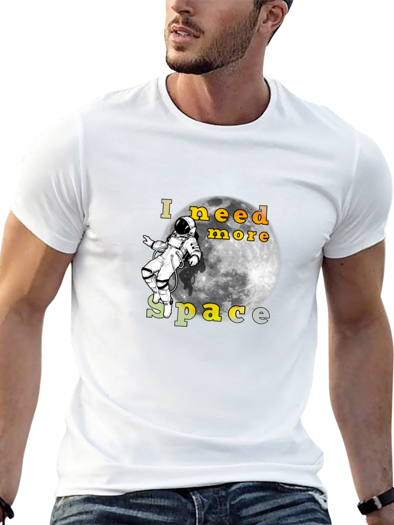 I Need More Space Black T-Shirt Astronaut Moon