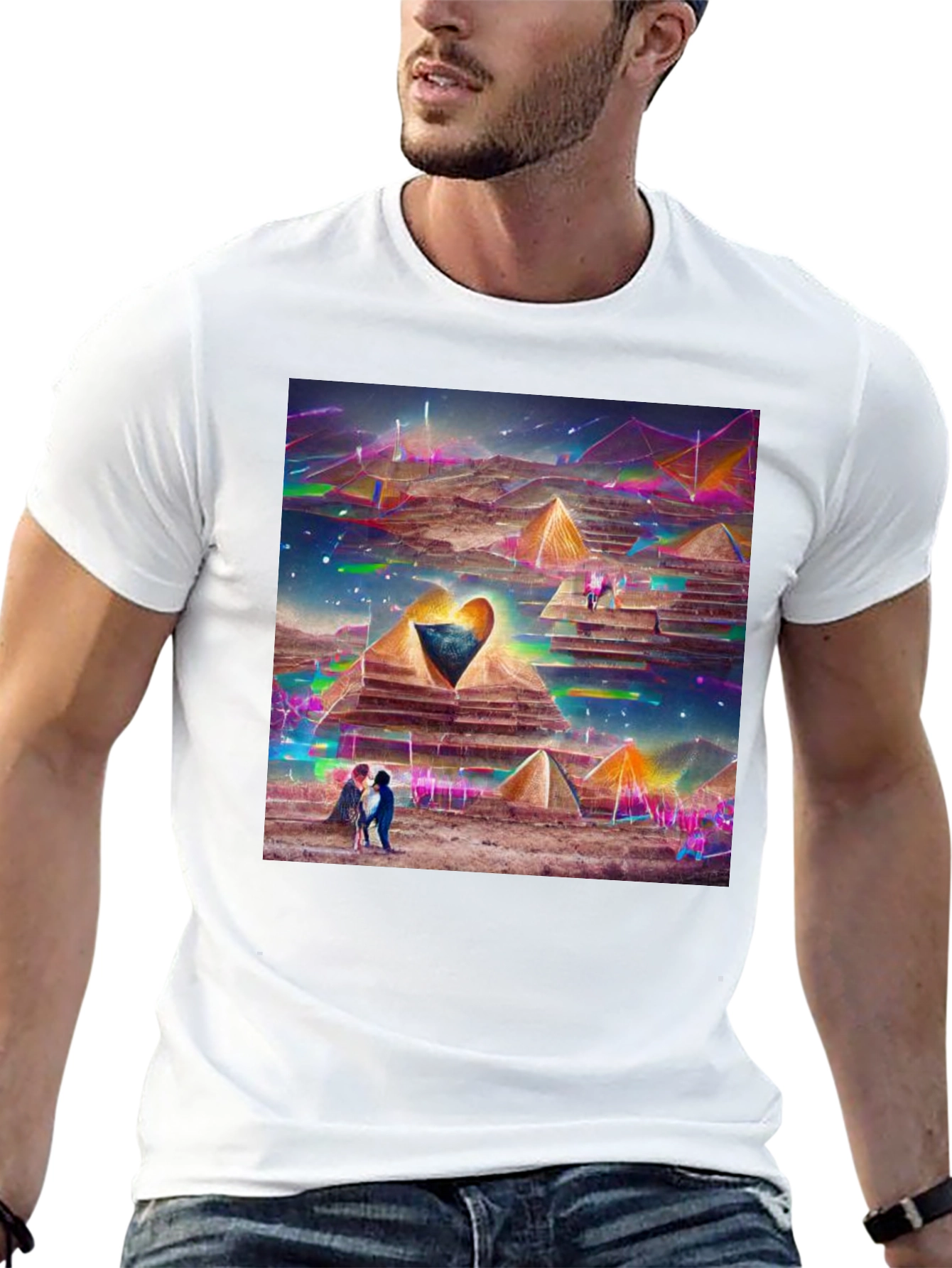 Pyramid Heart T-Shirt: Artistic Desert Scene