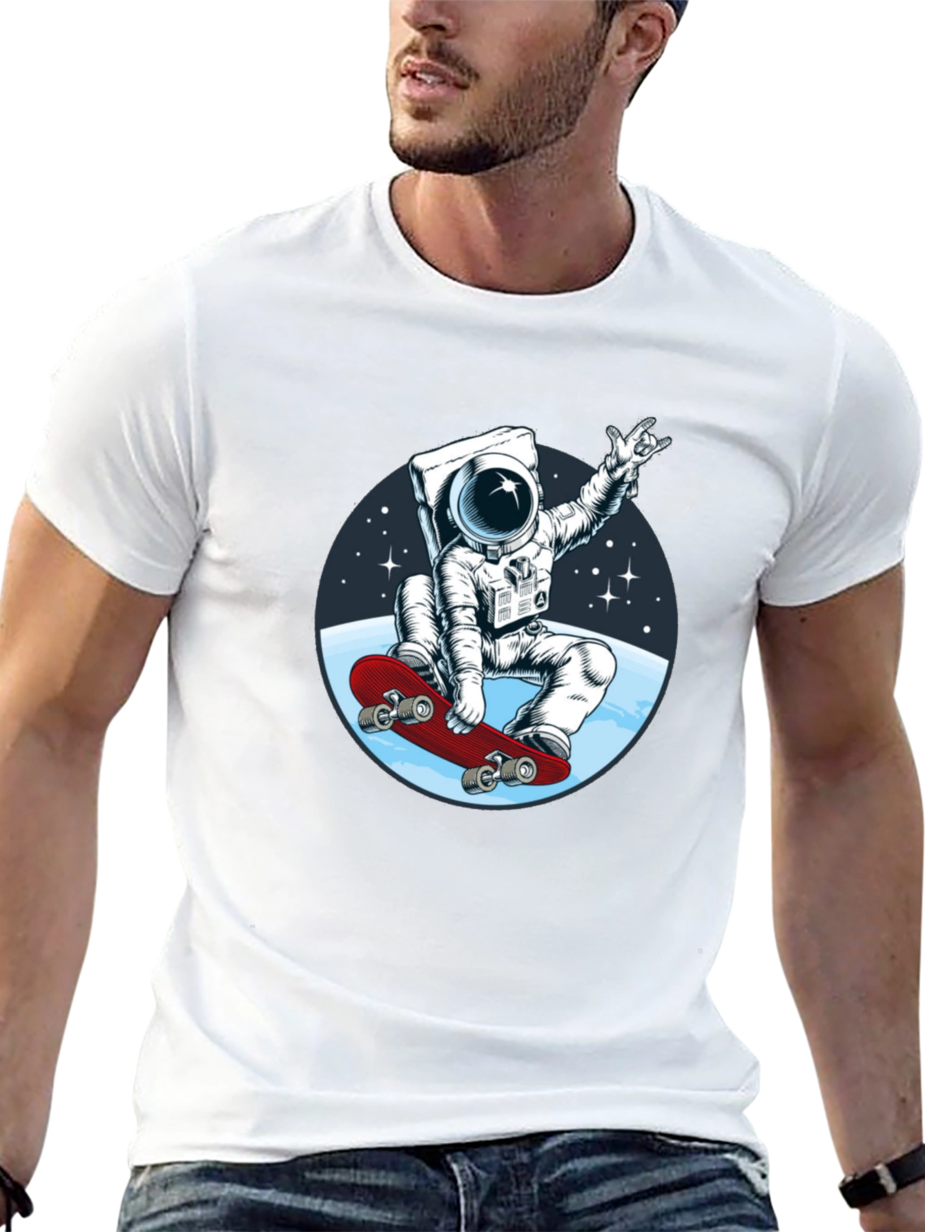 Astronaut Skateboarder Graphic T-Shirt