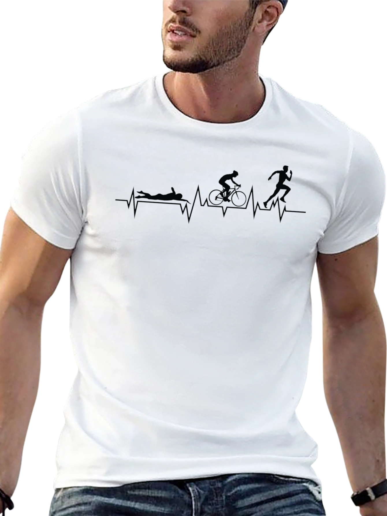 Triathlon Heartbeat Graphic T-Shirt - Black