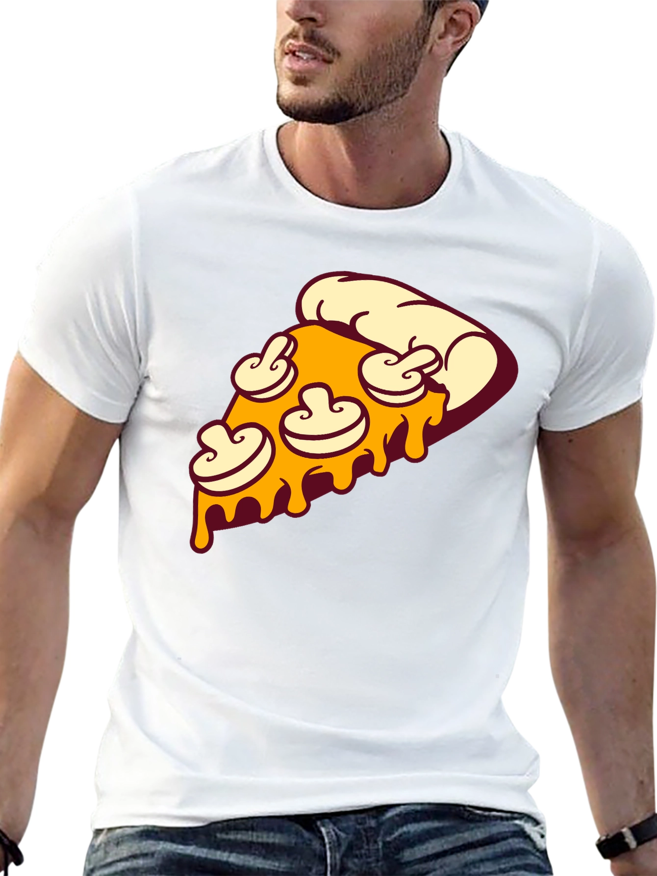 Pizza Slice Graphic Tee - Black Crew Neck T-Shirt
