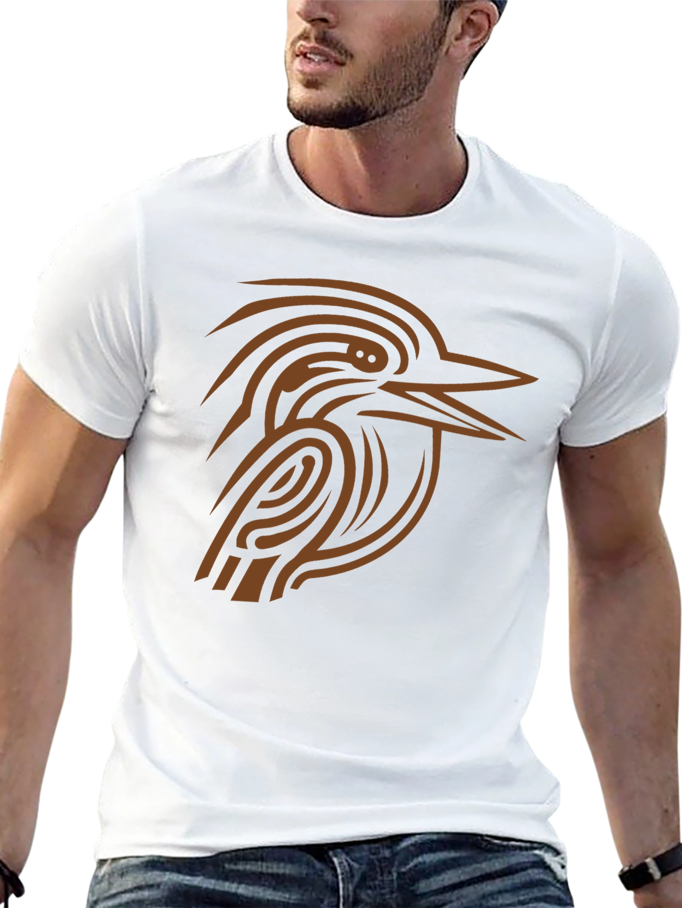 Abstract Bird Graphic Tee - Black Cotton Shirt