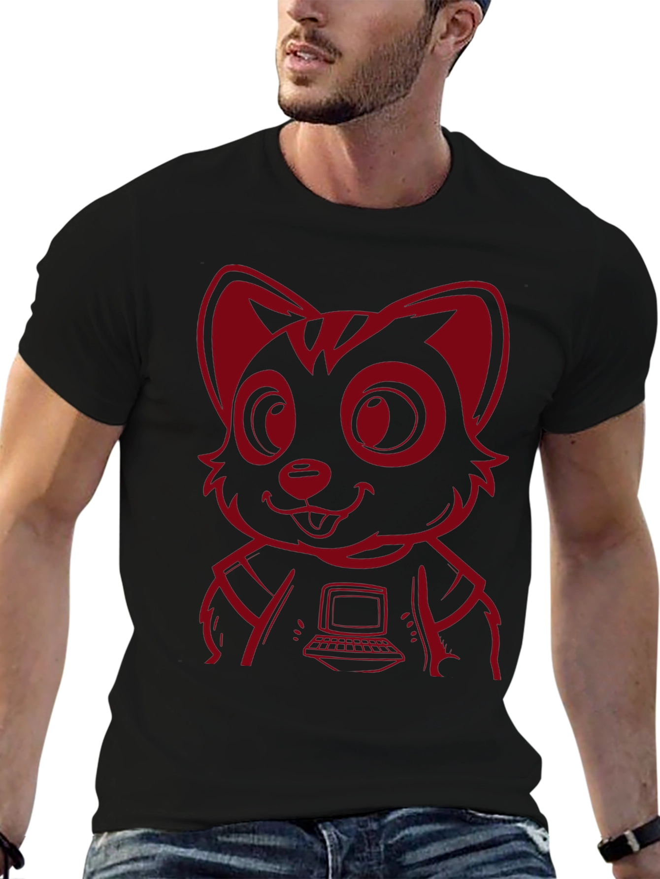Red Raccoon Programmer T-Shirt - Cool Cartoon Design