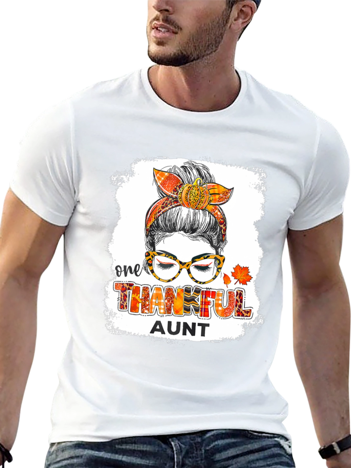 One Thankful Aunt Messy Bun T-Shirt