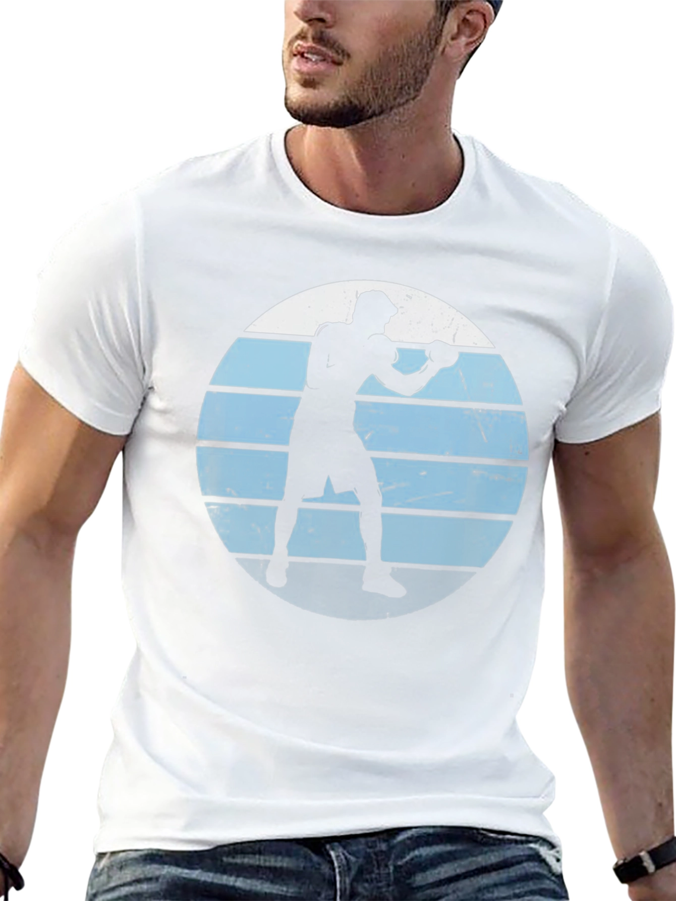 Retro Boxer Silhouette Graphic Tee - Mens Black T-Shirt