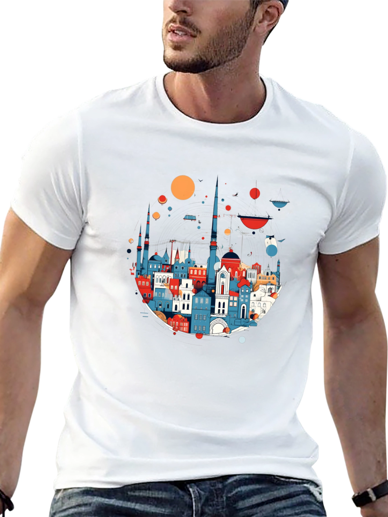 Cityscape Graphic Print Black T-Shirt