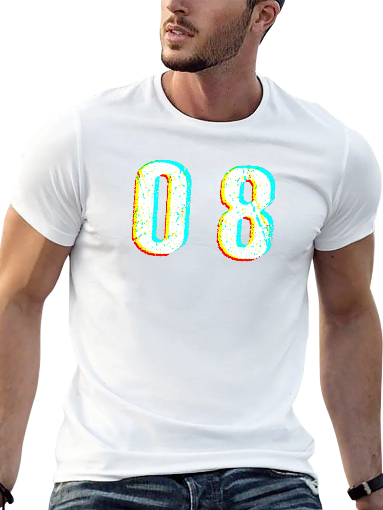 Retro 08 Graphic Print Crew Neck T-Shirt