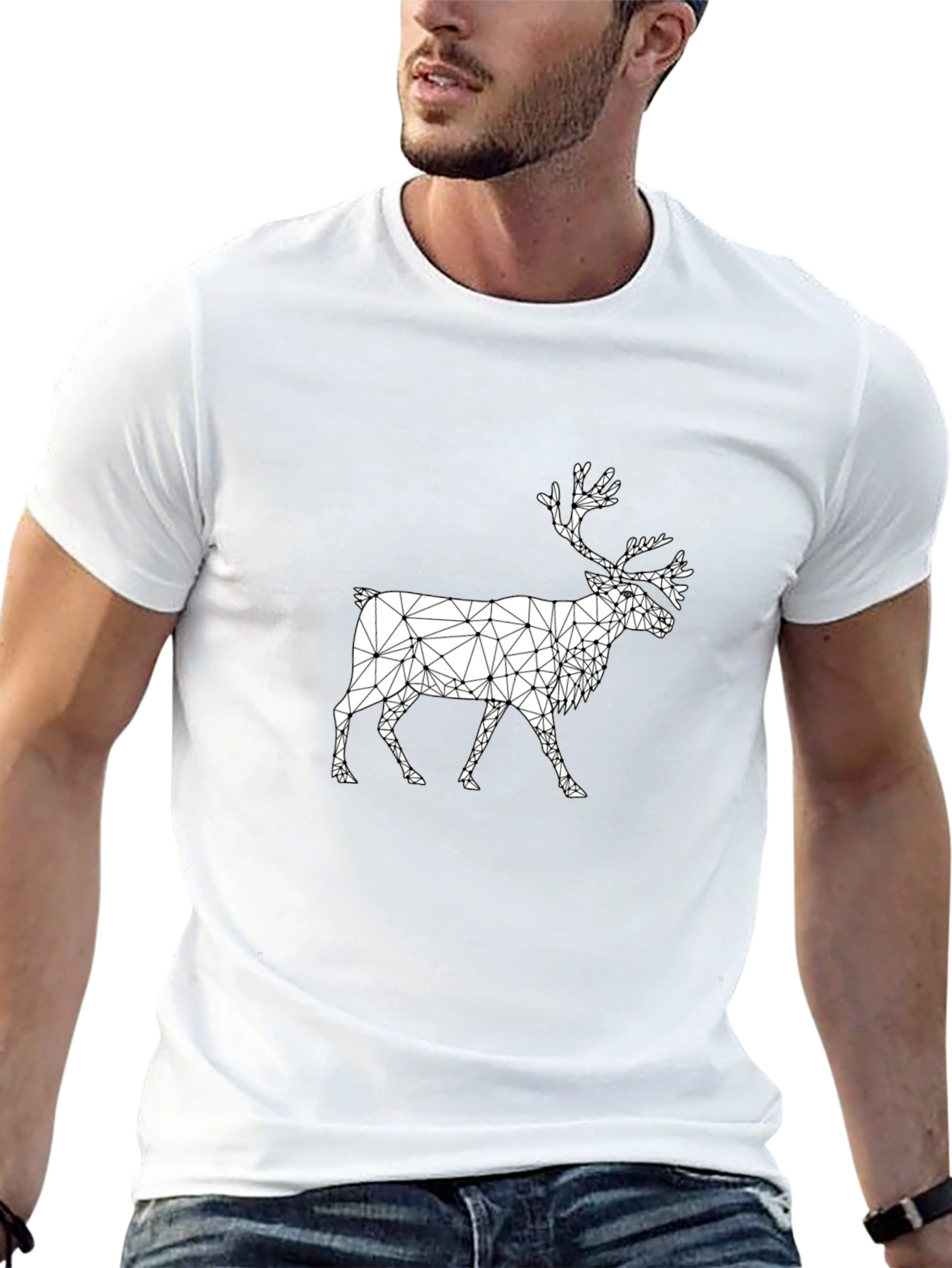 Geometric Reindeer Graphic Black T-Shirt