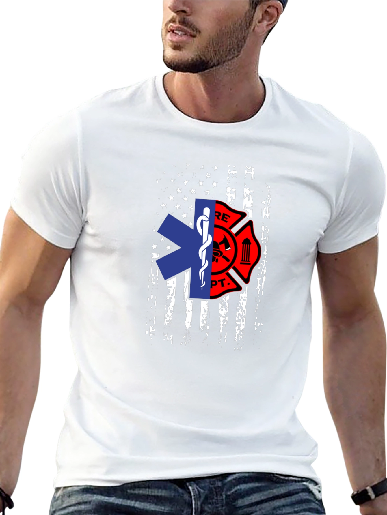 Firefighter EMS American Flag Graphic T-Shirt