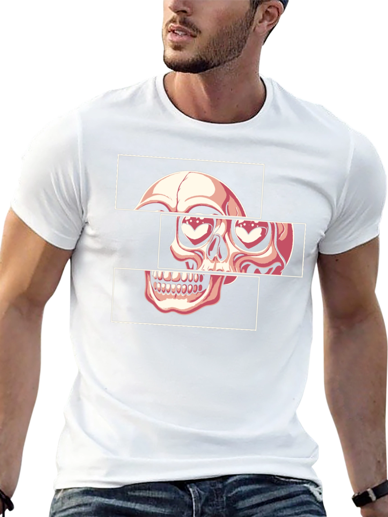 Skull Heart Eyes Graphic Tee - Black Cotton Blend