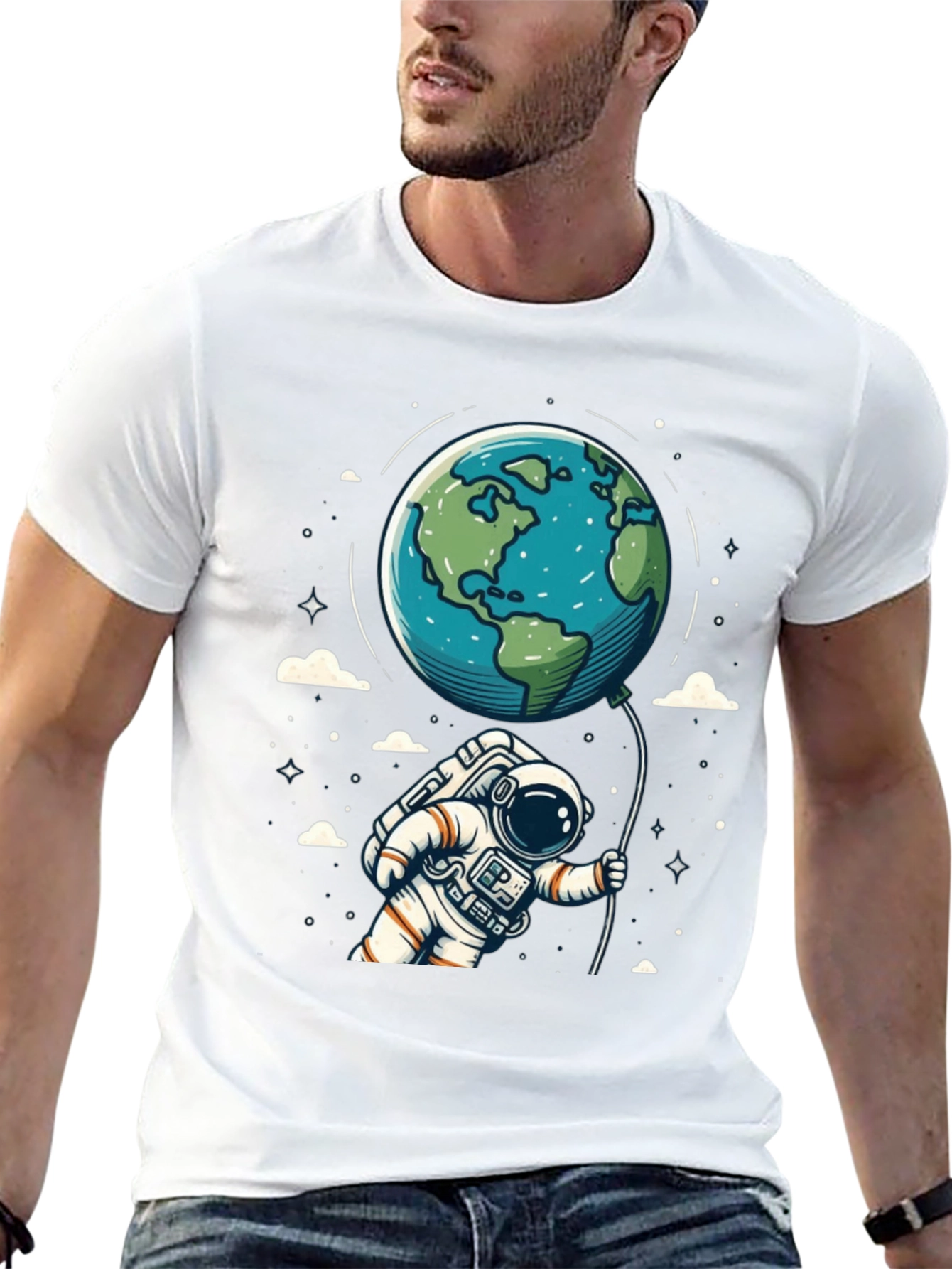 Astronaut Earth Balloon Black T-Shirt