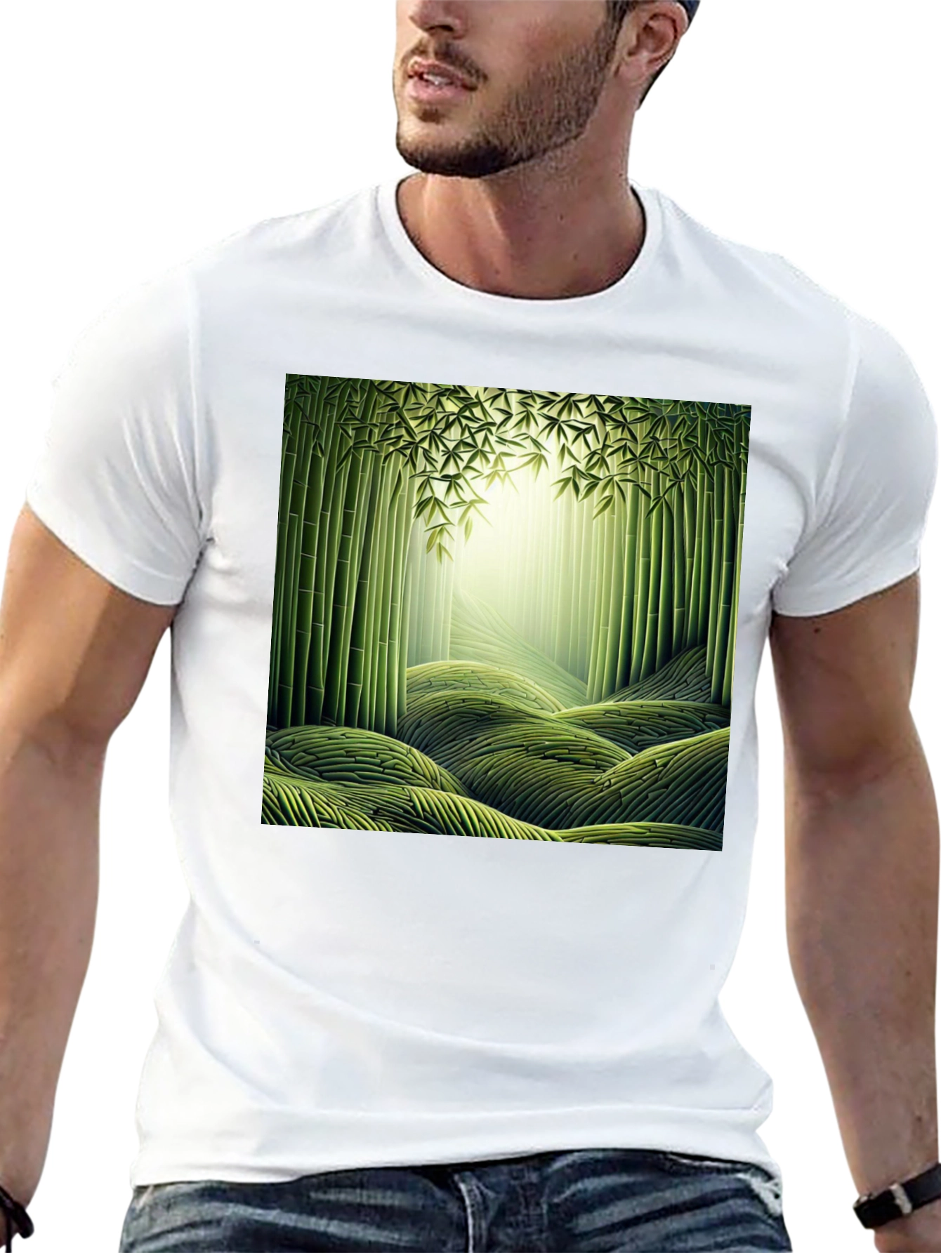 Bamboo Forest Print Black T-Shirt