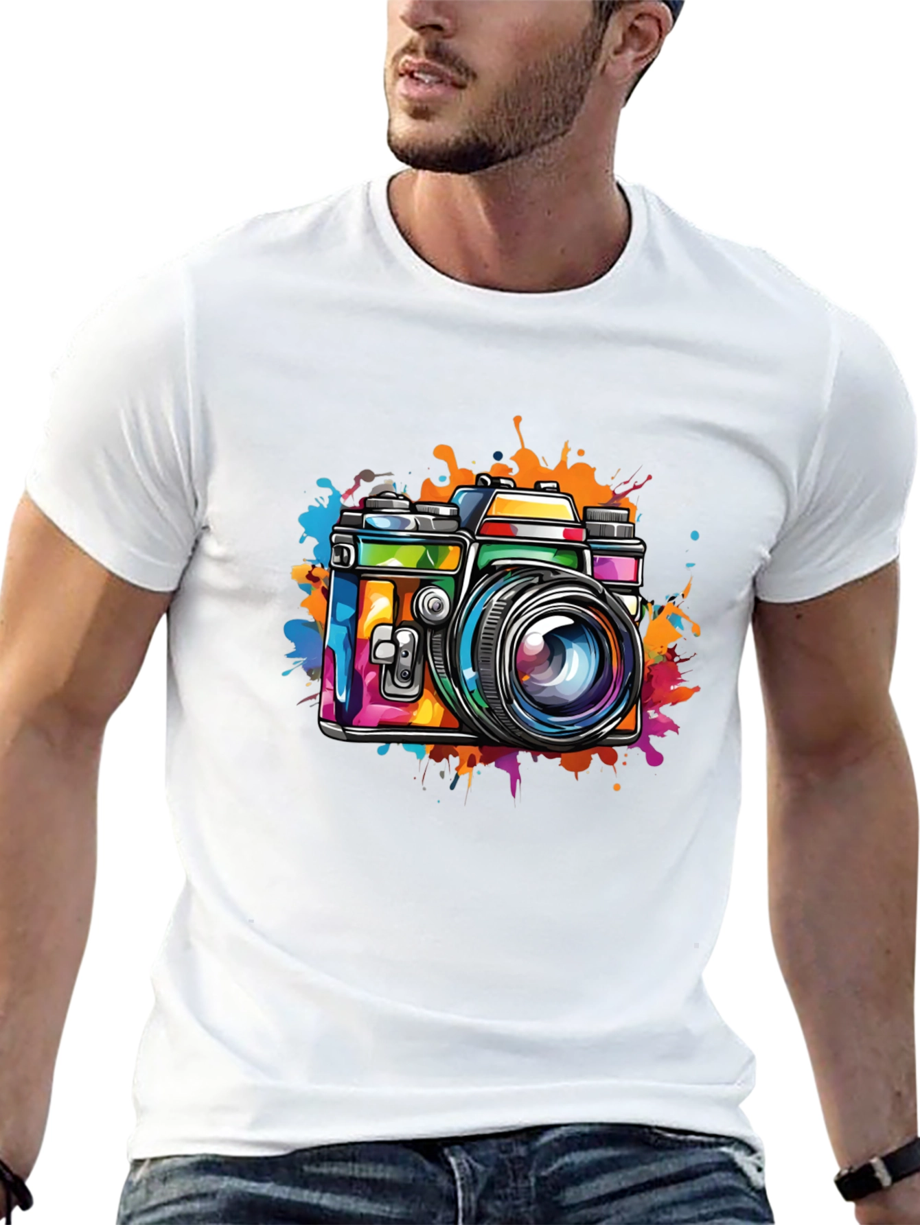 Retro Camera Art Mens Black T-Shirt