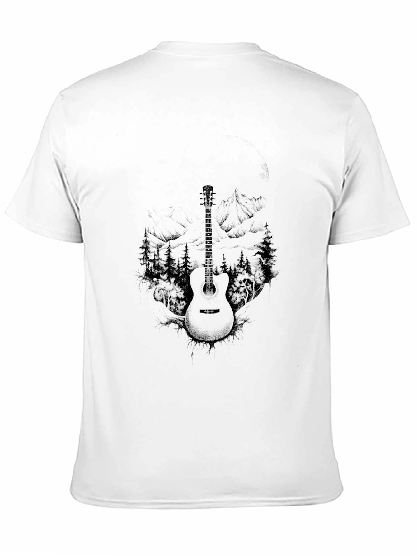 Guitar Landscape Print Black T-Shirt