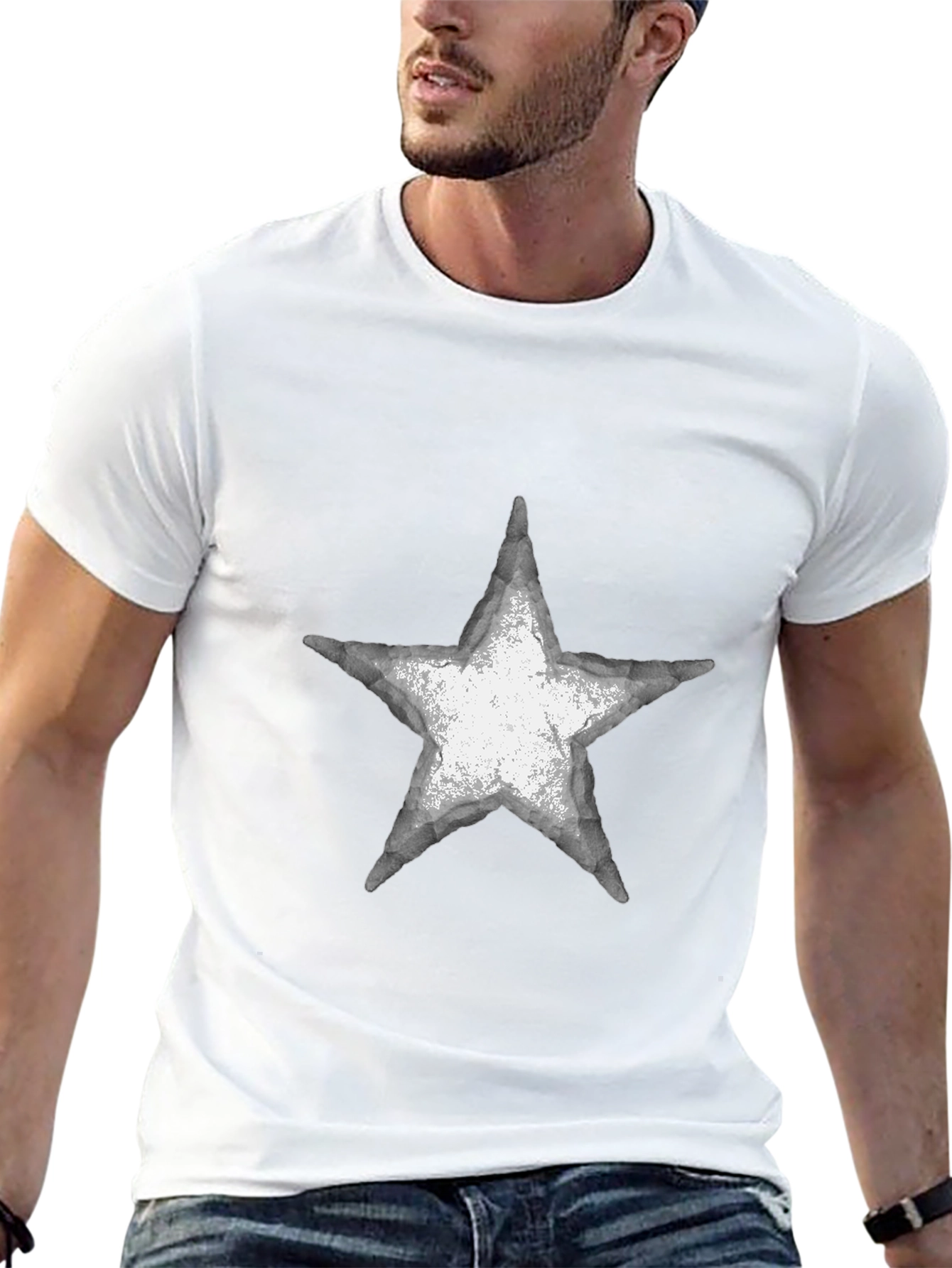 Distressed Star Graphic Tee - Casual Black T-Shirt