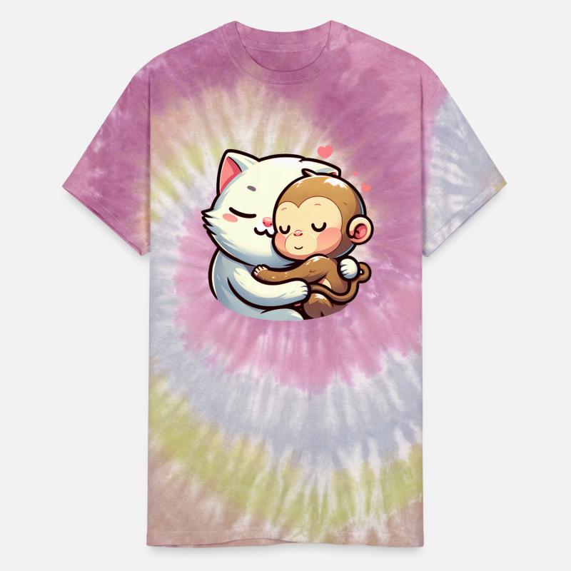 Cuddling Cat And Monkey In Love