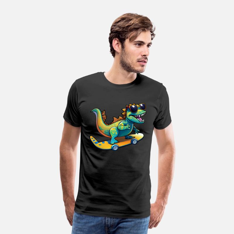 Cute Dinosaur with sunglasses skating skateboard