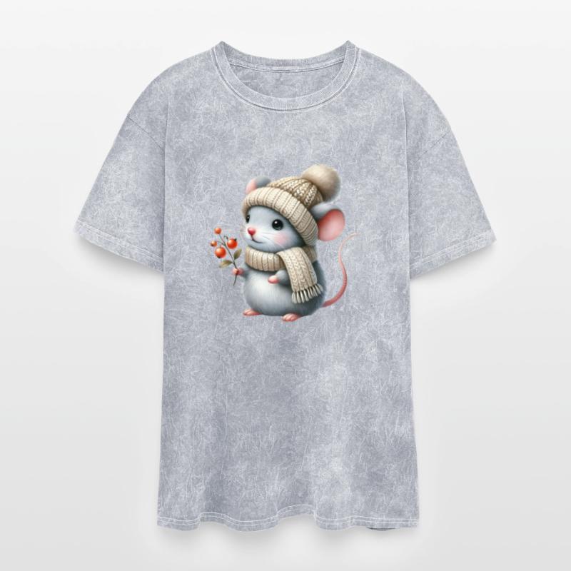 cute mouse with a knitted hat, scarf and berries