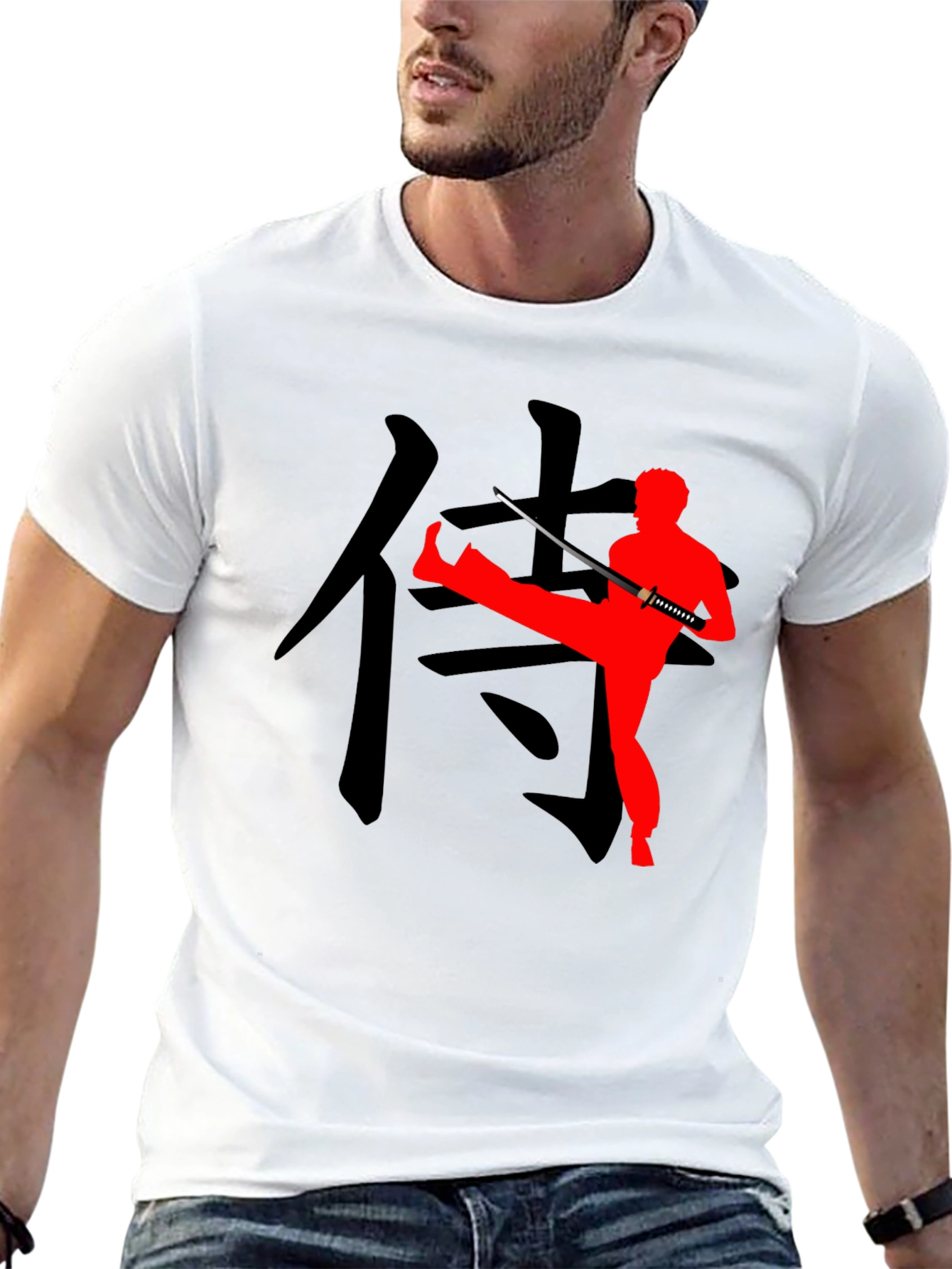 Martial Arts Graphic Tee - Katana & Kanji Design