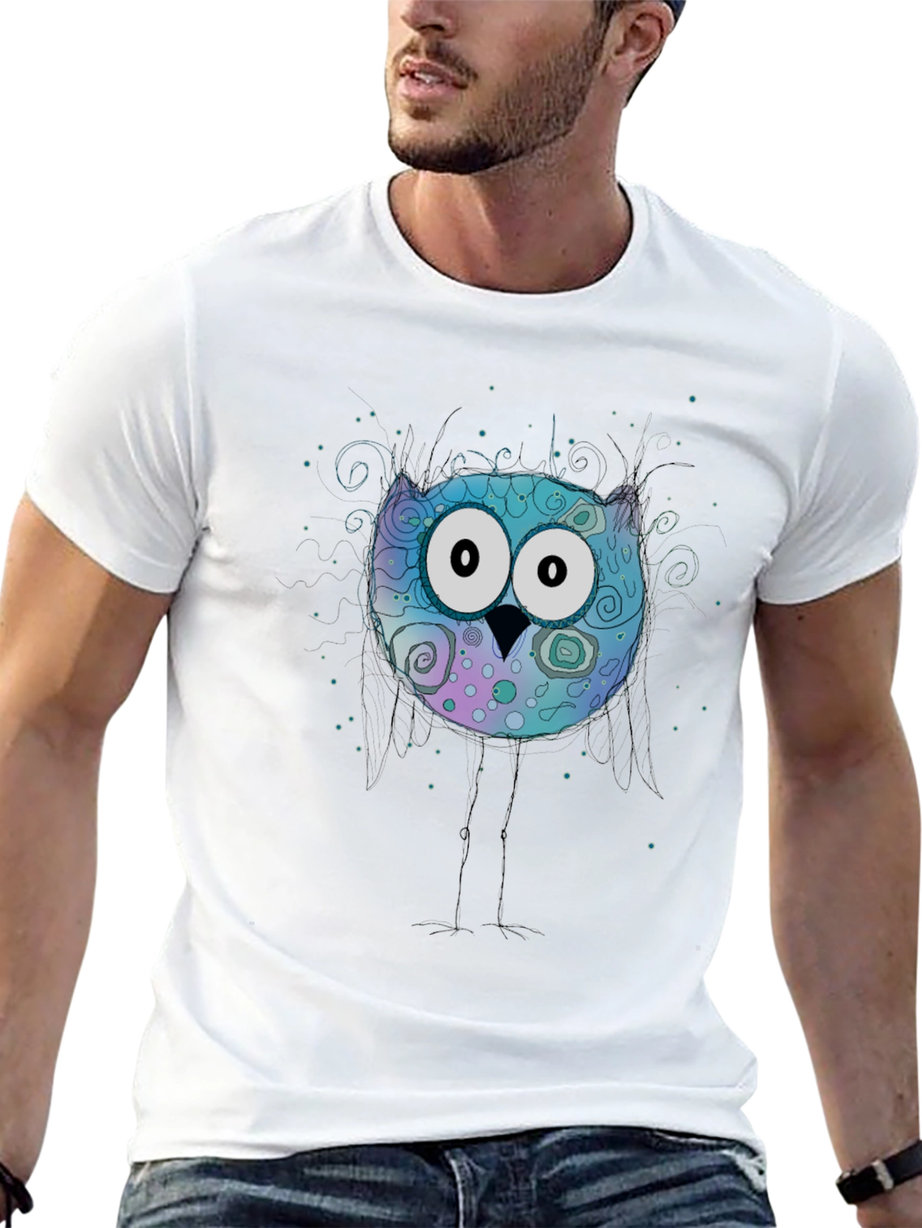 Owl Graphic Print Crew Neck T-Shirt