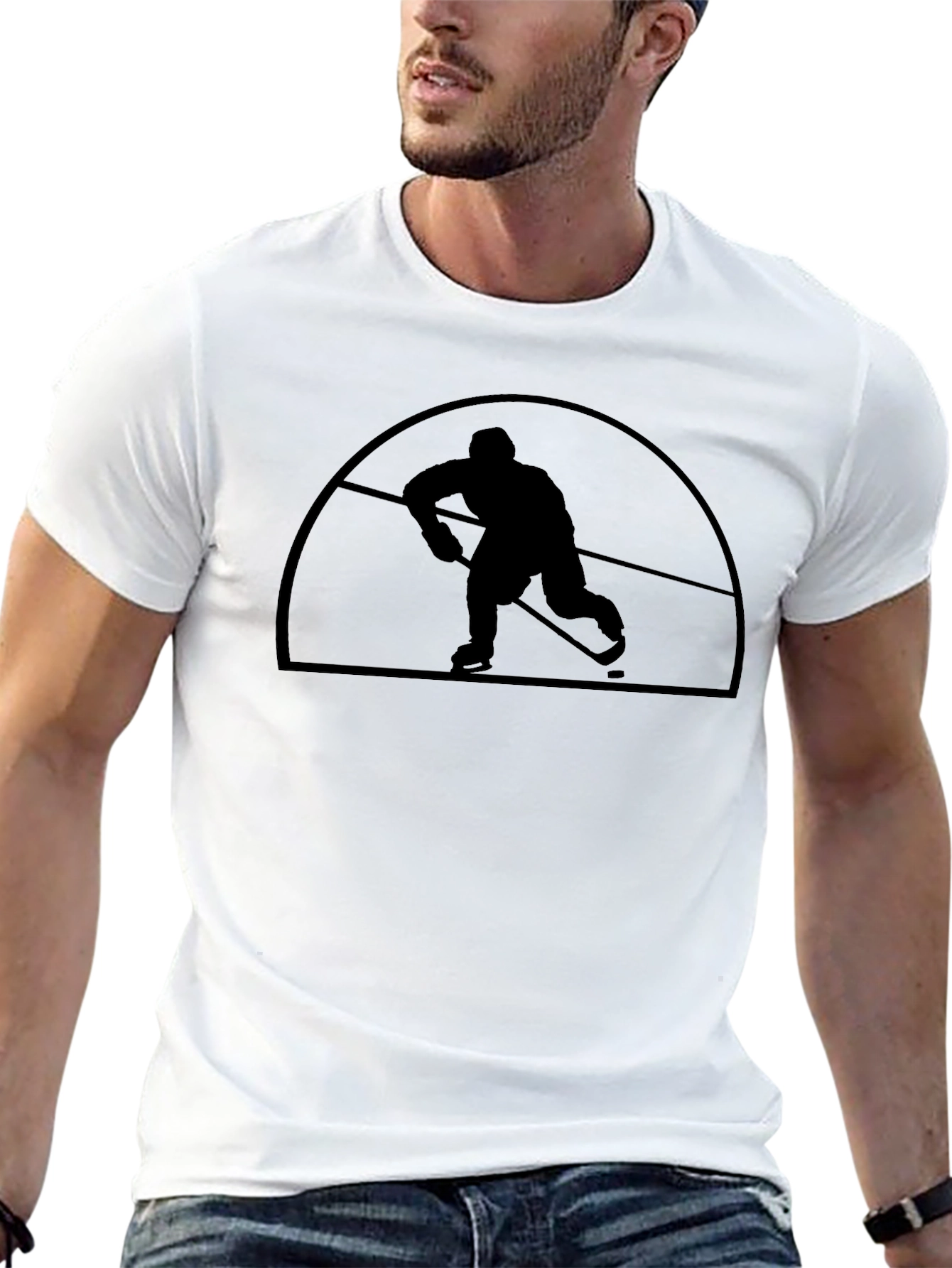 Hockey Player Silhouette Graphic T-Shirt