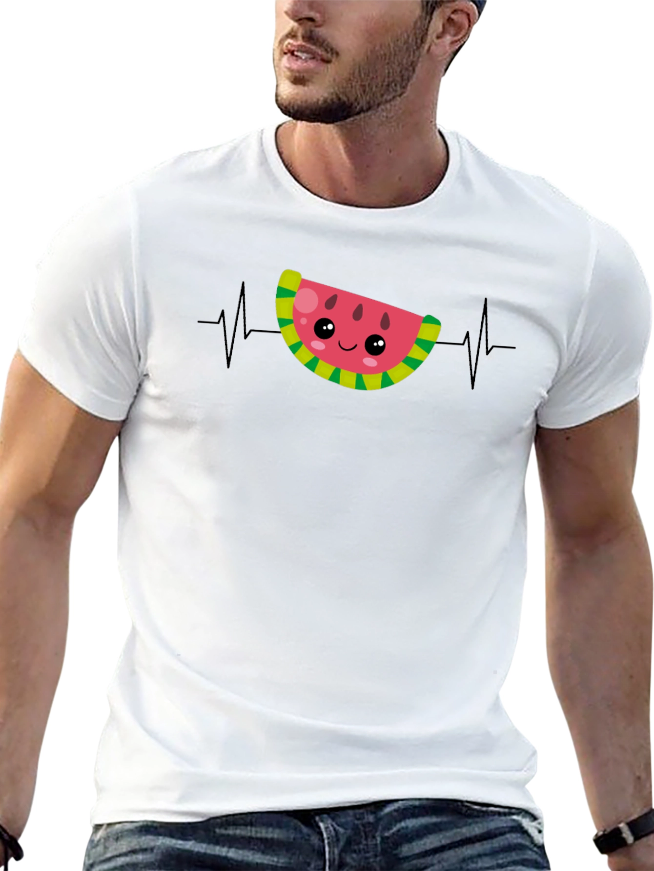 Watermelon Heartbeat Funny Black T-Shirt