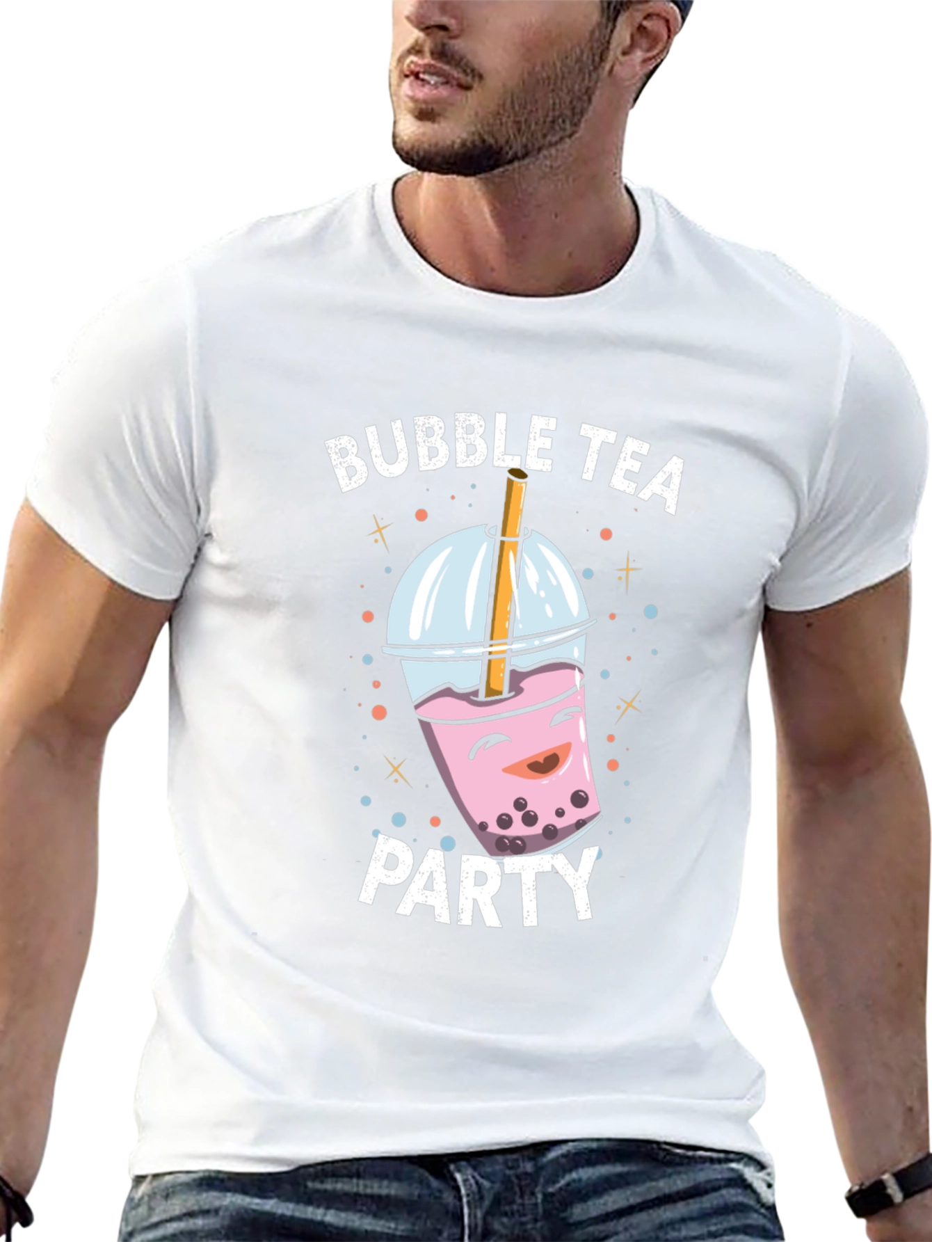 Bubble Tea Party Graphic Tee - Black Cotton T-Shirt