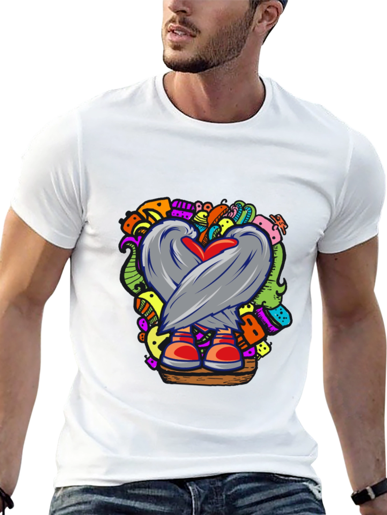 Doodle Heart Graphic Black T-Shirt