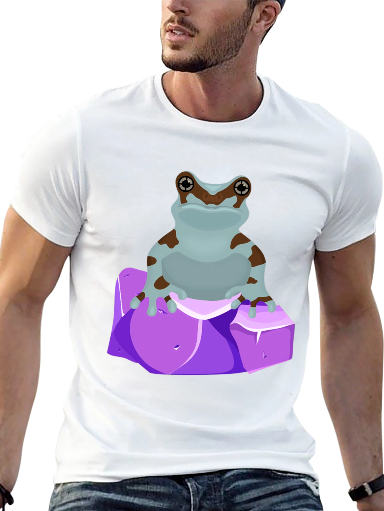 Frog on Rocks Graphic T-Shirt - Stylish Black Tee
